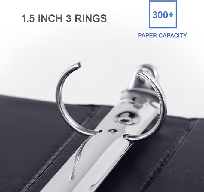 3 Ring Binder 1-1/2 Inch, ViVin Sturdy 1.5"-Round Ring Binder with 2 Interior Pockets, Clear View Cover, PVC-Free, Fits 300 Sheets of 8.5'' x 11'' Paper, Office Home School (6 Pack, Black)