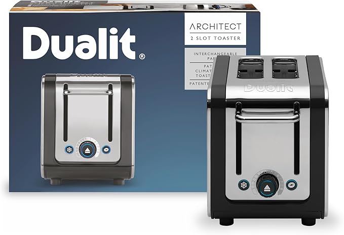 Dualit Design Series 2 Slice Toaster | Polished Stainless Steel with Black Trim | Extra-Wide Slots – Peek and Pop Function – Patented Perfect Toast Technology – Matching Kettle Available