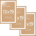 Homeforia 13x19 Picture Frame Wood, High End Natural Oak 13x19 Light Wooden Poster Frame with Mat 11x17, 13 x 19 Frames Matted to 11 x 17 Photo, 19x13 Hanging Frame, Tempered Glass, Wall Kit, Set of 3