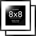Homeforia 8x8 Black Picture Frame, High End Metal 8 x 8 Square Photo Frames with Mat 6 by 6, 8x8 Poster Frame Matted to 6x6 inch Print, 8by8 Wall or Tabletop Frames, Tempered Glass, Wall Kit, Set of 2