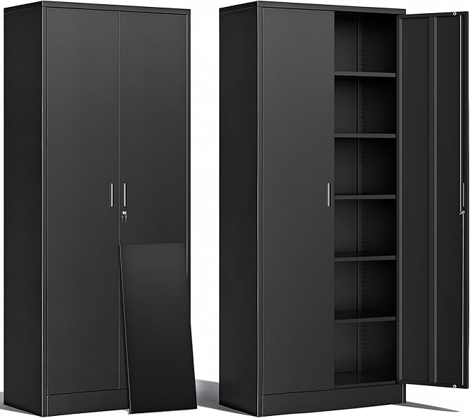 BESFUR Metal Storage Cabinet, 72" H Locking Storage Cabinet with 4 Adjustable Shelves, Metal Cabinets for Garage, Office, Home, School-Black