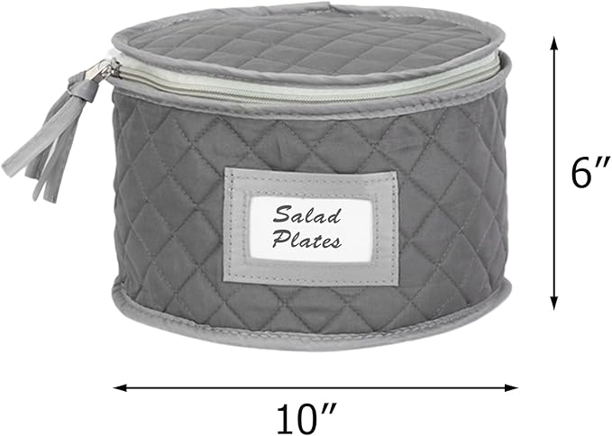 China Storage Case - Salad Plate Quilted Case - 10" W x 6" H - Gray - Includes 12 Felt Separators - Stackable With Padded Interior to Store your Dinnerware Dishes