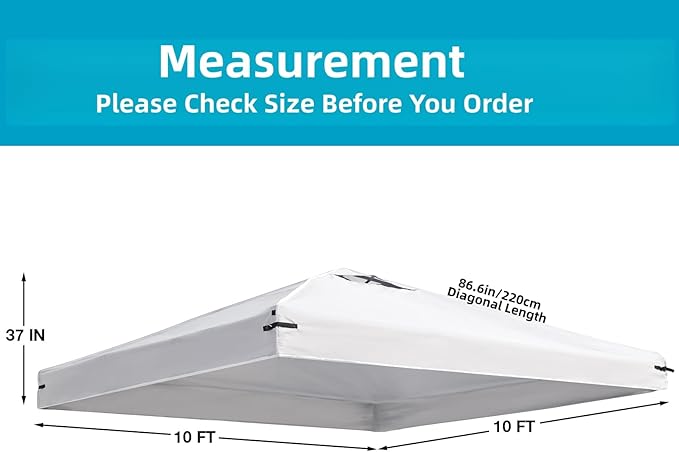 10x10 Canopy Replacement Top Cover with Air Vents for ez up Pop up Canopy Gazebo Tent, with Adjustable Strap, Waterproof & Anti-UV for Outdoor Shade (Frame Not Included) (White)