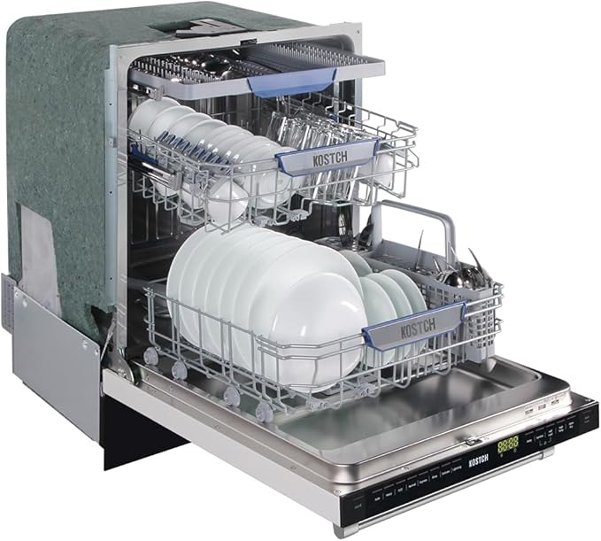 KOSTCH 24 inch Built-In Dishwasher,Top Control 8 Wash Programs Slide In Dish Washer Machine with Third Rack,Large Capacity 15 Place Settings, ENERGY STAR Certified, 45-dBA Ultra-Quiet (White)