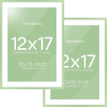 Homeforia 12x17 Picture Frame Sage Green, High End Metal 12x17 Poster Frames with Mat 10x15 Photo, 12 x 17 Sage Green Frame Matted to 10 by 15 Art, 17x12 Thin Frame, Tempered Glass, Wall Kit, Set of 2