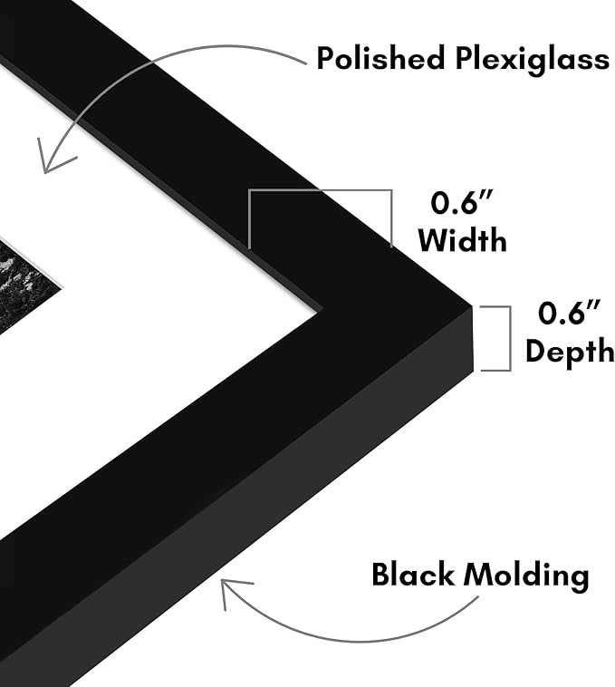 Americanflat 18x22 Picture Frame with Polished Plexiglass - Set of 5 - Use as 14x18 Frame with Mat or Display 18x22 Photo Without Mat - Galleria Collection - Picture Frames for Wall Display - Black