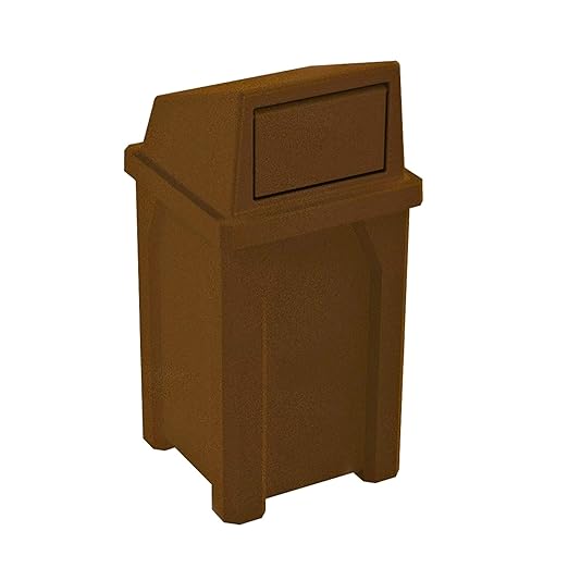 32 Gallon Square 100% Recycled Plastic Heavy Duty Indoor or Outdoor Commercial Trash Can with Push Lid | Great for Schools and Businesses - Brown Granite