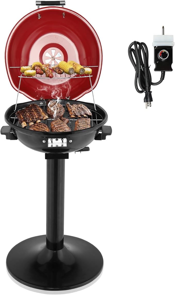 Outvita Indoor/Outdoor Electric Grill, 1600W Portable Removable Stand Grill with Double Layer Design for BBQ, Patio & Backyard (Red)