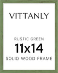 Vittanly 11x14 Picture Frame, Solid Wood Frame with Plexiglass, Includes 8x10 Mat, Wall Hanging for Photos, Home Decor, Rustic Green, 1 Pack