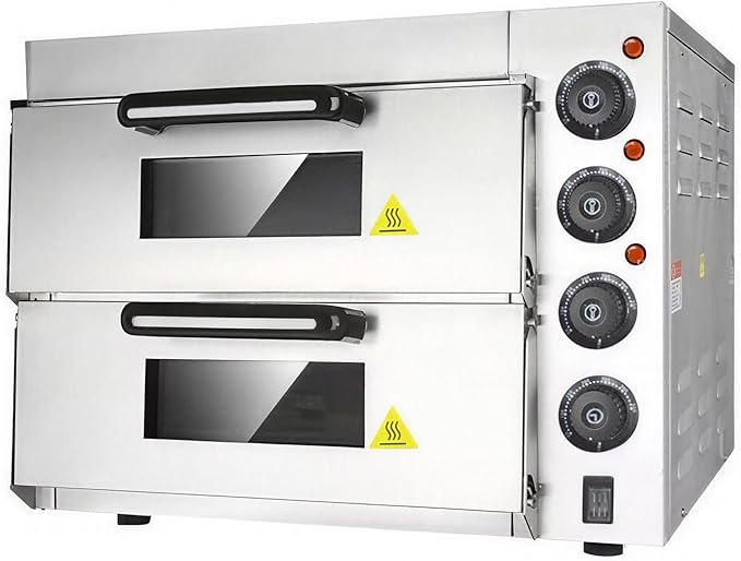16 inches Commercial Double-Deck Oven 3KW Electric Stainless Steel Pizza Baking Oven 50℃-350℃(122℉-572℉) Independent Temperature Control 220V