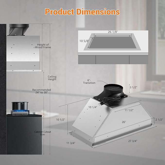 Range Hood 30 Inch Insert, 850 CFM Built-in Range Hood, Stainless Steel Kitchen Vent Hood with 4-Speed,Ducted/Ductless Hood Range with Bright LED Lights, Smart Control Panel