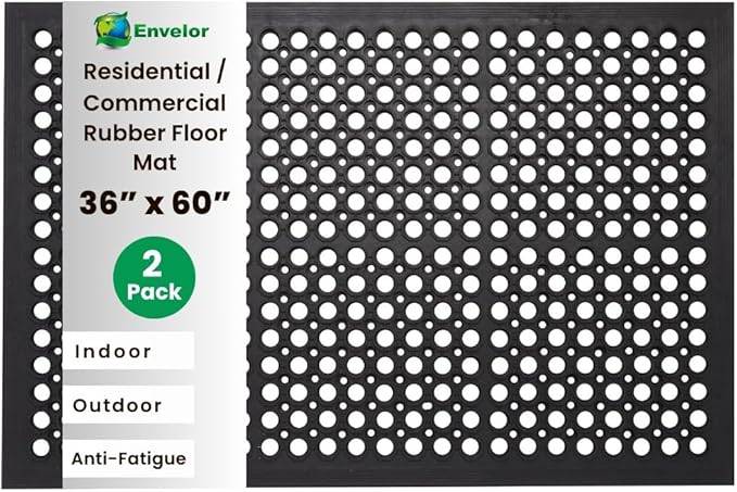 Envelor Anti Fatigue Mat 2 Pack Rubber Floor Mats Door Mat Non Slip Drainage Mat for Entryway, Kitchen, Restaurant, Garage, Heavy Duty Use Doormat, Commercial Floor Mat Industrial 36 x 60 Inches