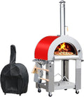 32.5" Dual Fuel Pizza Oven - Wood Fired or Propane Gas Fueled, Large Outdoor Oven with 4 Casters, 8 pcs Pizza Stones for BBQ, Grilling, 430 Stainless Steel Pizza Oven for Backyard, Camping and Party