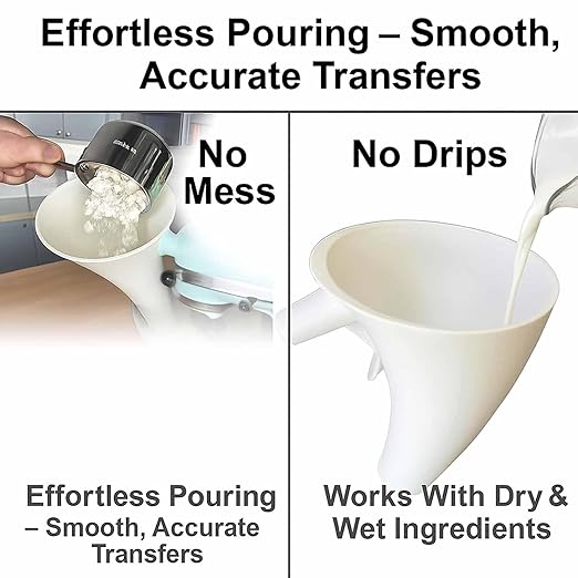 Flour Funnel for Kitchen Aid Mixer, Easy Pour No-Mess Attachment, Anti-Splash Accessory, Fits Tilt-Head 4.5–5 Qt (KSM150), Durable Dishwasher-Safe Baking Tool (White)