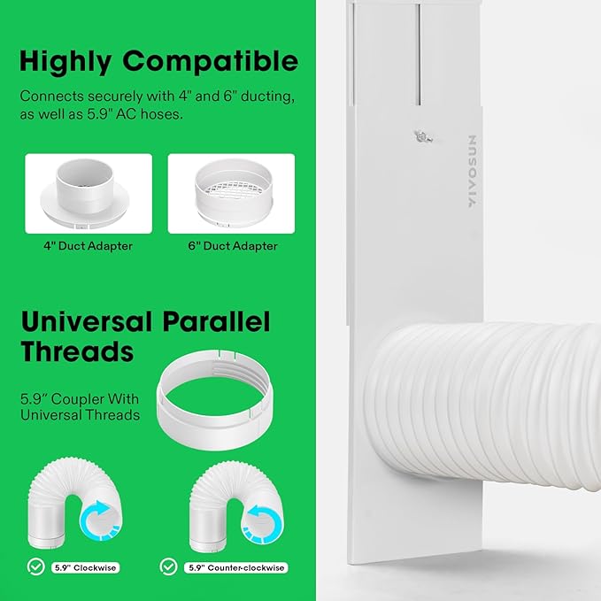 VIVOSUN Window Duct Kit, Portable AC Window Seal Kit with 5.9" Diameter 59" Length Hose, Fit with 4"/6" Ducting for Sliding Window, Adjustable AC Vent Kit for Duct Fans, Air Conditioner, Dryer