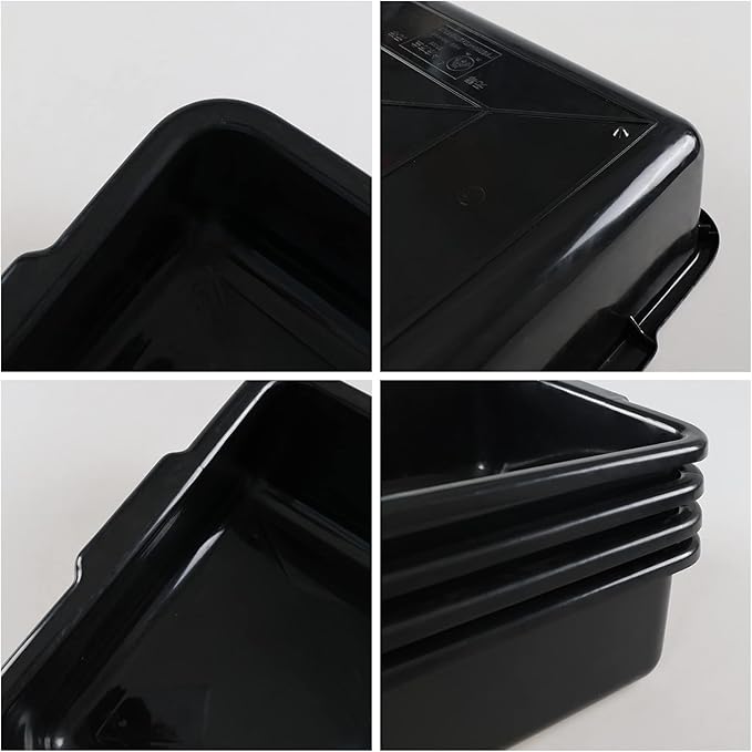 4-Pack 23 L Plastic Bus Box, Black Commercial Food Grade Bus Tote Tub