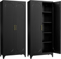 Kitchen Pantry Cabinet,75 Inch Black Metal Storage Cabinet with Door and Adjustable, Tall Pantry Cabinets for Kitchen Storage,Cupboard for Living Room,Dining Room and Bathroom