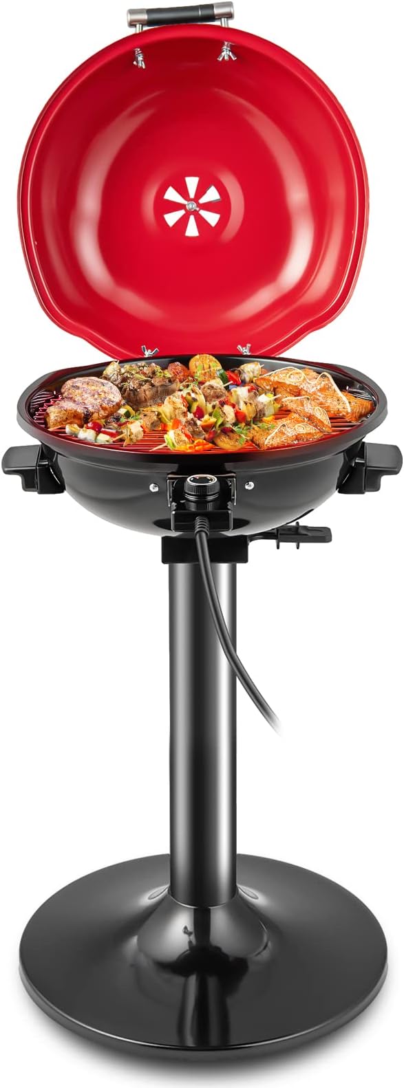 HAPPYGRILL 1600W Portable Electric Grill Outdoor BBQ Grill for 15-Serving, Electric Barbecue Grill for Indoor & Outdoor Use, Portable Stand BBQ Grill for Patio Balcony Kitchen Garden