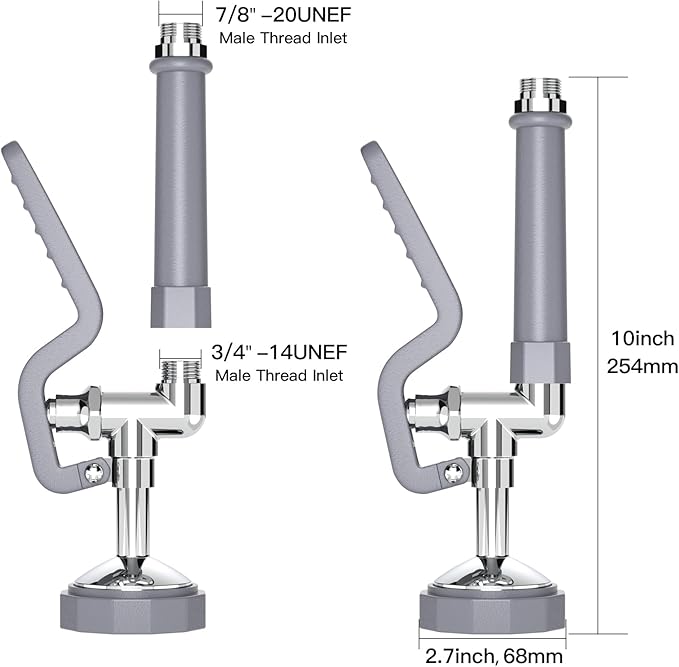 Commercial Sink Sprayer for Kitchen Sink: Akwadu Pre Rinse Spray Valve Head for Commercial Faucets - High Pressure Dish Sprayer Replacement for Restaurant Cleaning (Gray)