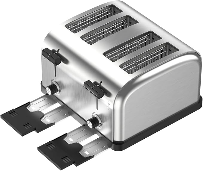 1800W Commercial Grade 4-Slice Pop Up Toaster -Stainless Steel 6-Browning Settings for Bread with Removable Crumb Tray for Bagel Bread English Muffins, Waffles (Commercial & Home Use)