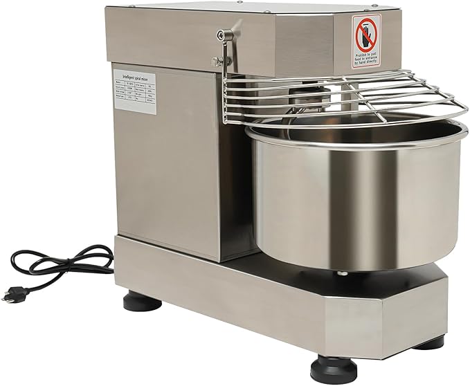 Commercial Dough Kneading Machine 750W Heavy Duty Electric Spiral Dough Mixer 10.6QT Dual Rotating Flour Mixing Machine with Dual Speed, Safety Shield for Bakeries, Pizzeria, Restaurant