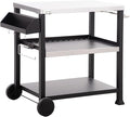 CHARMMA Three-Shelf Outdoor Grill Cart with Stainless Steel Tabletop, Side Handle, 32" x 20.5" Multifunctional Pizza Oven Stand, Movable Food Prep Table on Wheels, 39.25x25.50x33in