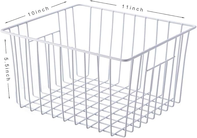 Freezer Baskets Storage Organizer, Refrigerator Metal Wire Basket bins, Household Bins with Built-in Handles for Kitchen Cabinets, Freezer, Pantry, Closets, Bathrooms, 4 Packs