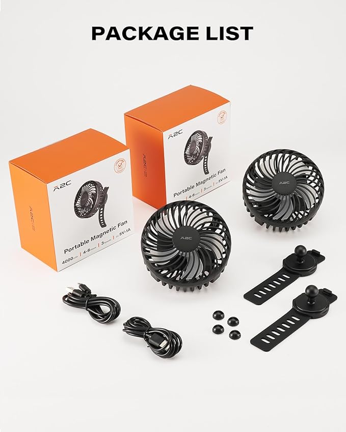 A2C Rechargeable Golf Cart Fan, 3 Speed Settings, 360° Rotation, Portable 4000mAh Battery Cooling Fan for EZGO, Club Car, Yamaha, Forklifts, Lawn Mowers, Fits 0.5"-1.5" Bars