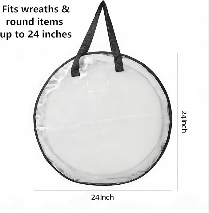 4 Pack Clear Christmas Wreath Storage Bags 24 Inch - Waterproof Wreath Container with Dual Zipper and Reinforced Handles for Artificial Wreath, Garland and Holiday Decor Organization