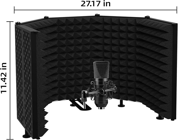 Microphone Isolation Shield – Foldable & Adjustable Soundproof Panel for Recording, Podcasting, Vocal Booth, Studio & Home Use (Five sides without stand)