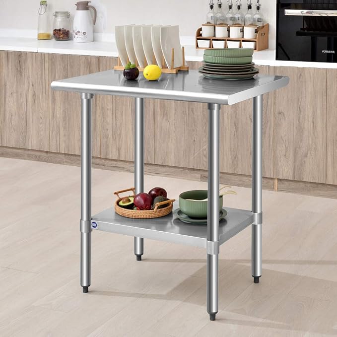 ROCKPOINT Stainless Steel Table for Prep & Work 24x30 Inches, NSF Metal Commercial Kitchen Heavy Duty Table with Adjustable Under Shelf and Table Foot for Restaurant, Home and Hotel