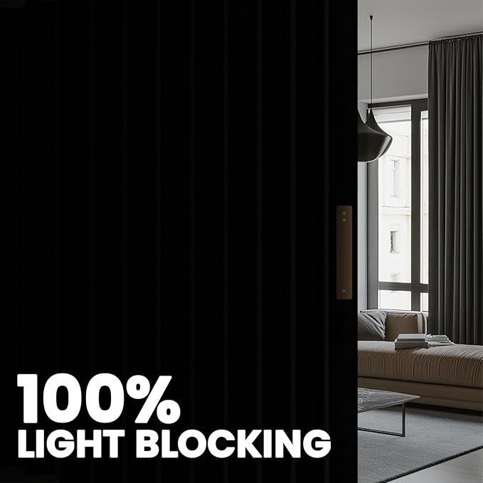 100% Blackout Accordion Room Divider Curtains - with Flexible Ceiling Track Total Privacy Sound Proof Curtains Suitable for Bedroom Patio Sliding Door(Black, W100 x L108, 1 Pack)