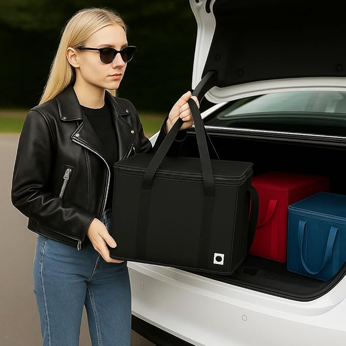 musbus 2Pk Trunk Organizer for Car Insulated Reusable Grocery Bags, Collapsible Cooler Bag for Groceries, Heavy Duty Large Insulated Bag (Large, Charcoal Black)