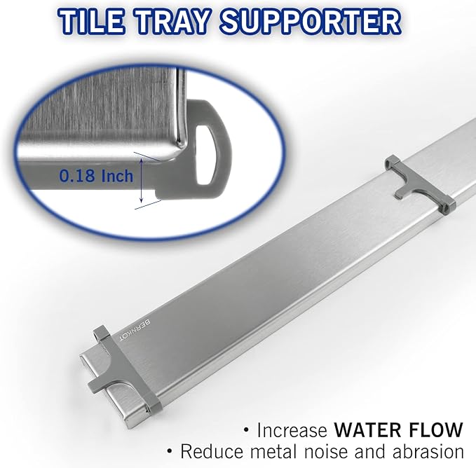 Linear Shower Drain 42", Brushed Floor Drain with Tiled Insert Grate & Hair Strainer, 304 Stainless Steel Bathroom 2-in-1 Tiled in Drain, CUPC Certified (Brushed, 42'')