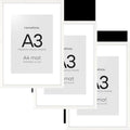Homeforia A3 Picture Frame White Wood, High-End Oak 11.7 x 16.5 White Poster Frames Matted to 8.3 by 11.7 Photo, 11.7x16.5 Size Wooden Frame with Mat 8.3x11.7 Print, Tempered Glass, Wall Kit, Set of 3