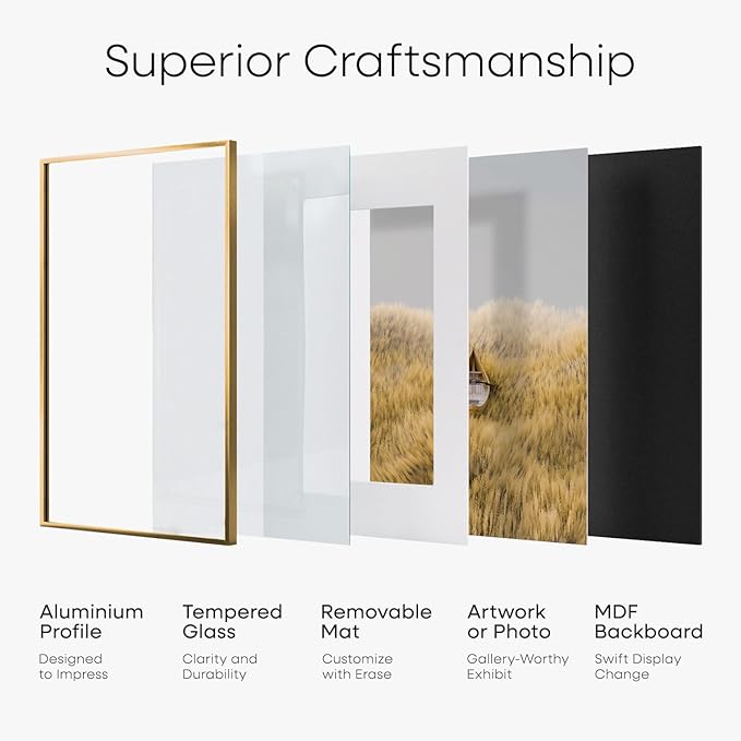 Homeforia 10x14 Bronze Picture Frame, High End Metal 10x14 Brass Frame with Mat 8x12, 10 x 14 Poster Frames Matted to 8 x 12 inch Photo, 10 by 14 Bronze Thin Frames, Tempered Glass, Wall Kit, Set of 3