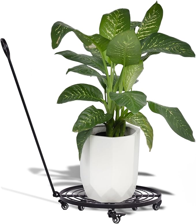 22 Inch Plant Rollers with Wheels - Heavy Duty Steel Round Dolly for Easy Indoor/Outdoor Movement, Removable Handle & 360° Swivel Wheels, Perfect for Large Pots, Planters & Trees