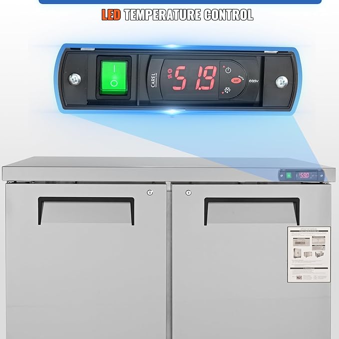 VEVOR Commercial Refrigerator, 48" Worktop Undercounter Refrigerator, 12.85 Cu. Ft Thick Stainless Steel Refrigerated Food Prep Station, 2 Door Worktop Fridge with lock for Restaurant, Bar, Diner