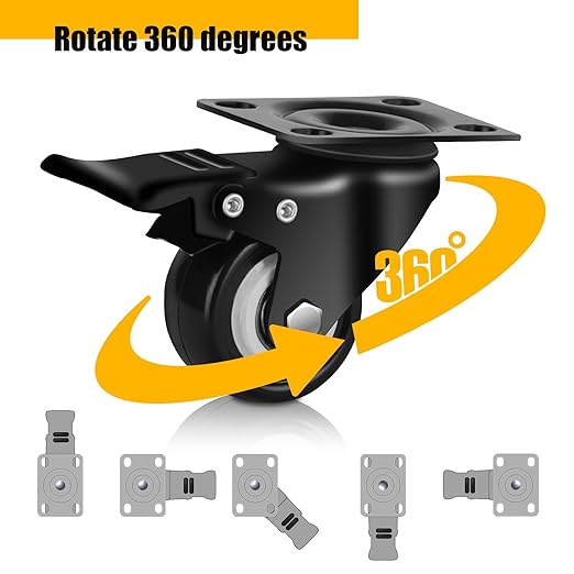 QNCZ 2" Caster Wheels, Casters Set of 4 Heavy Duty but Silent, Excellent Locking Casters with Polyurethane (PU) Wheels, Swivel Plate Castor Wheels for Cart, Furniture, Workbench