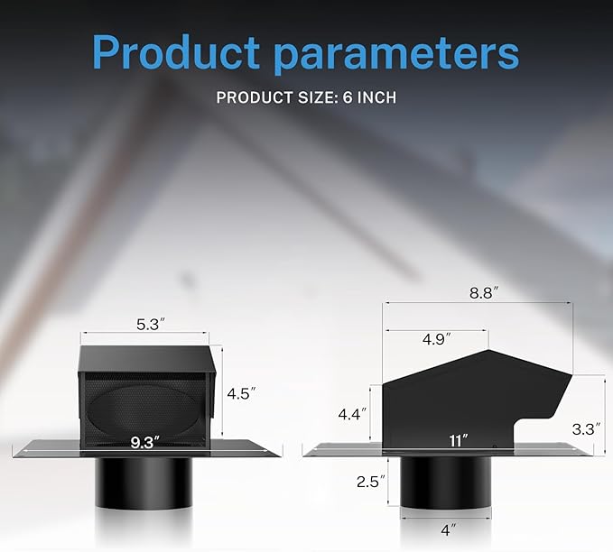 Removable Roof Vents, Hon&Guan 4 Inch Roof Dryer Vent for Houses, Galvanized Steel 4 Inch Exhaust Vent for Ventilation System-with Damper, Black.