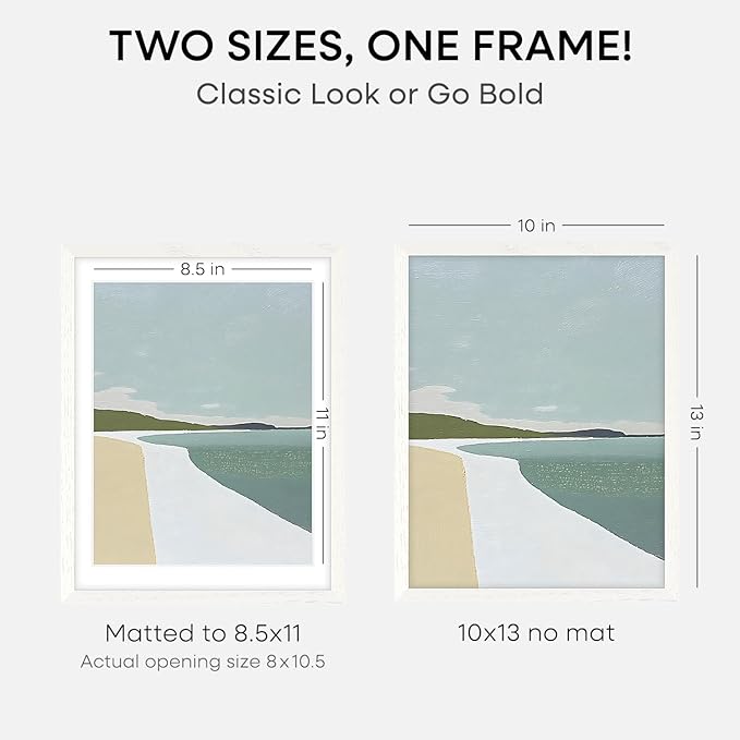 Homeforia White Frame 10x13 Wood, High End Oak 10x13 Picture Frames with Mat 8.5x11, 10 x 13 White Wooden Poster Frames Matted to 8.5 x 11 inch Photo, 13by10 Frames, Tempered Glass, Wall Kit, Set of 1
