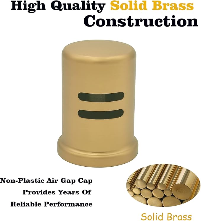Dishwasher Air Gap Kits with Gold Dishwasher Air Gap Cover and Matching Escutcheon, Replacement air gap dishwasher,Solid Brass Air Gap Cap,Brushed Gold Finish
