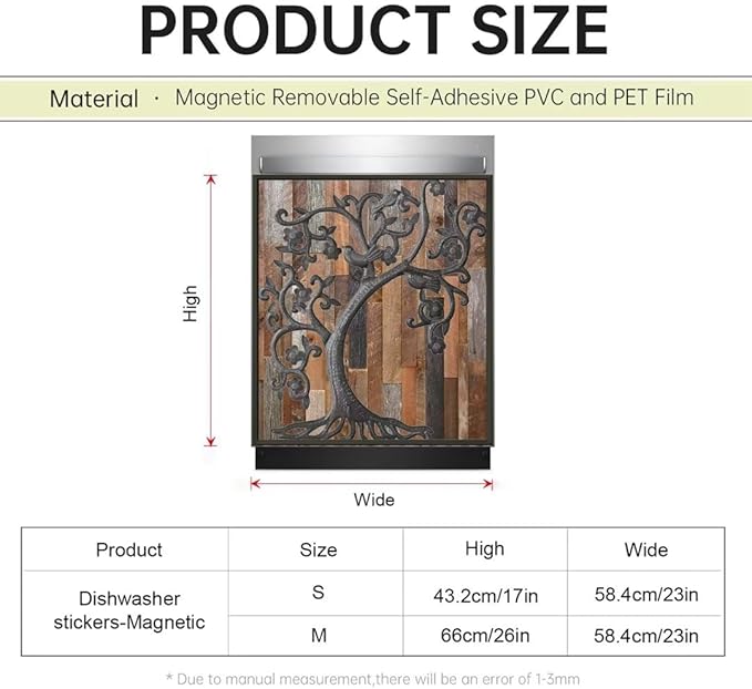 Tree of Life Dishwasher Magnet Cover Birds Fridge Sticker, Stainless Steel Tree Magnetic Refrigerator Panel Cover, Wood Door Magnet Dishwasher Skin Cover (23" x 17" Magnetic)