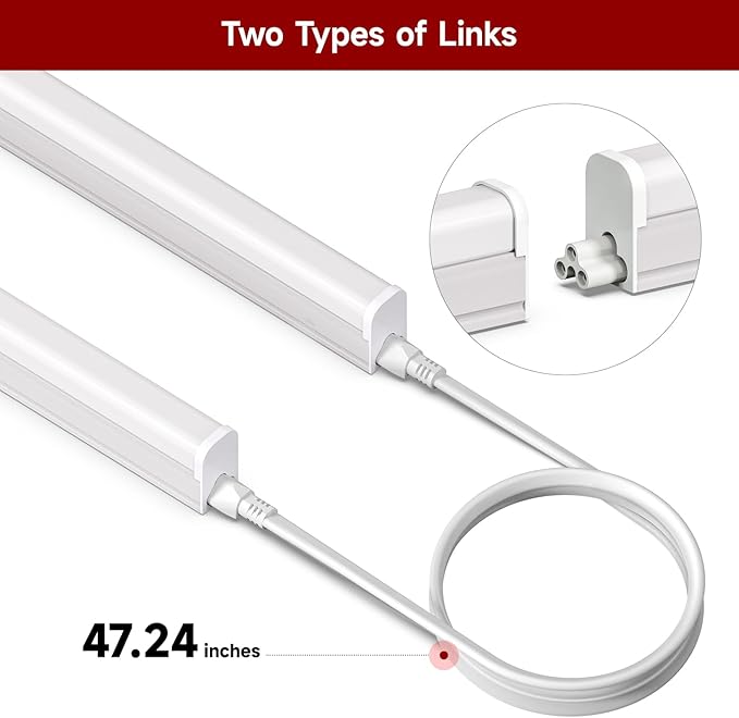 8 Pack T5 LED Shop Light, 3FT, 15W, 5000K 1800LM, Linkable Utility Fixture for Under Cabinet, Kitchen, Garage, Basement, Workshop Lighting, Easy Installation, Plug & Play
