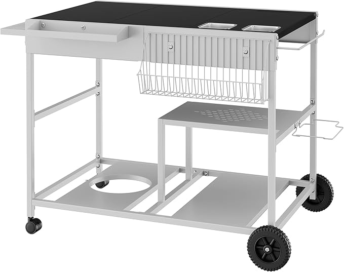 JY QAQA Outdoor Pizza Oven Stand with Condiment Shelf, Outdoor Cooking Cart, Grill Worktable for Patio, Food Prep Station Fits Ninja Woodfire Grill, Cuisinart Grill, Blackstone Griddle