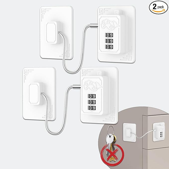 2 Pack Refrigerator Locks with 3 Digit Code, Easy Install Fridge Lock Combination, Premium Freezer Lock, Child Proof Cabinet Locks for Refrigerators, Drawers, Closets, Windows (White)