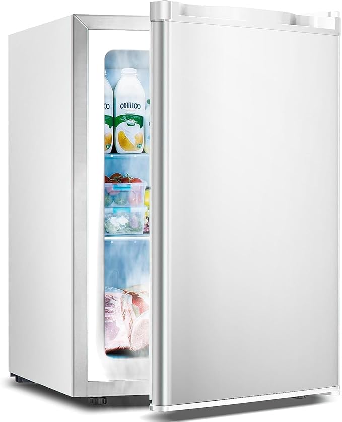 3.0 Cu.ft Small Freezer, Mini Upright Freezer with 7 Adjustable Thermostat, Removable Shelves, Reversible Single Door, for Bedroom/Home/Dorms/Apartment (White)