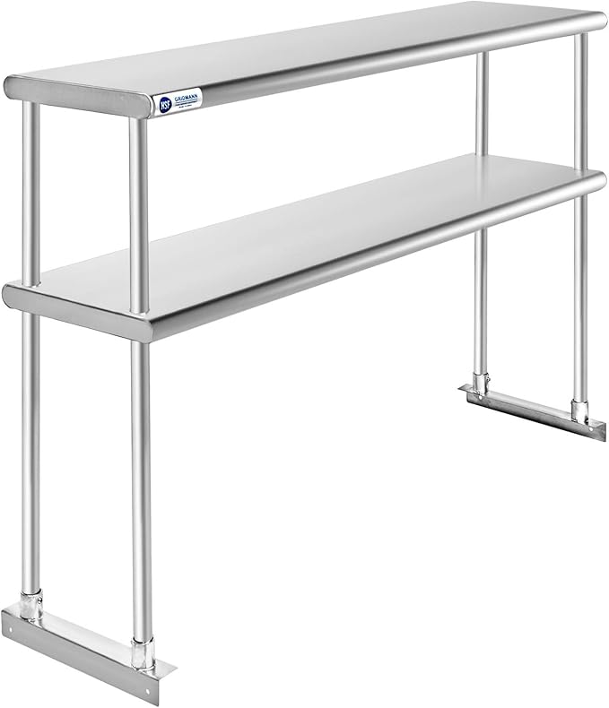 GRIDMANN NSF Stainless Steel Commercial Kitchen Prep & Work Table Plus A 2 Tier Shelf - 48 in. x 12 in.
