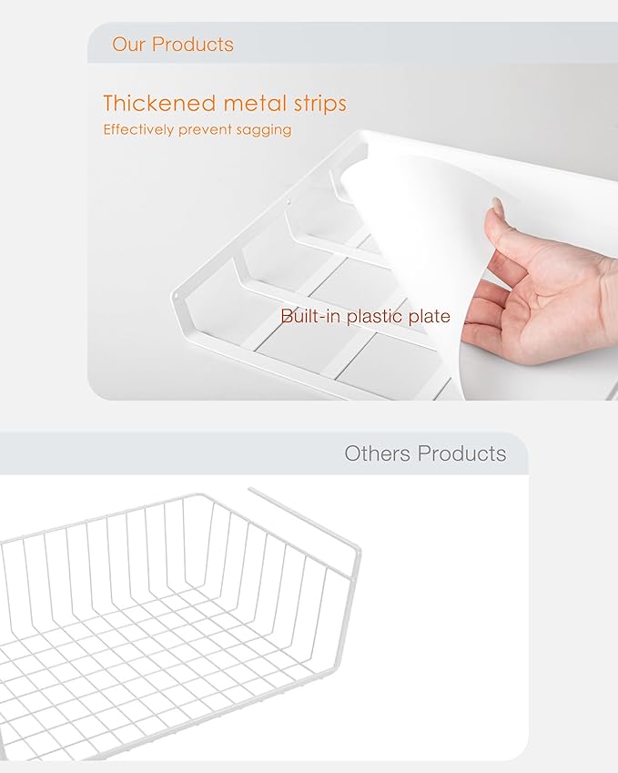 Under Shelf Basket, 4 Pack Under Cabinet Shelf Basket Organizer, Hanging Wire Storage Baskets, Slide-in, Add-on Space Saving for Kitchen Pantry Desk Bookshelf Laundry Room, White