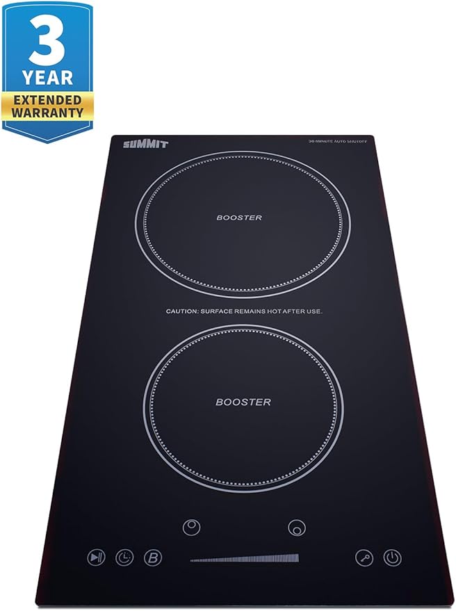 Summit 12" Induction Cooktop, 2 Cooking Zones, 208-240V Electric Cooktop With 30-Minute Safety Shutoff, ADA Compliant Design, Black - SINCH230V2B